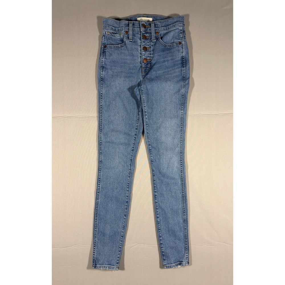 Madewell 10 High-Rise Skinny Jeans Blue Button Fly Raw Hem MA981 Size 24